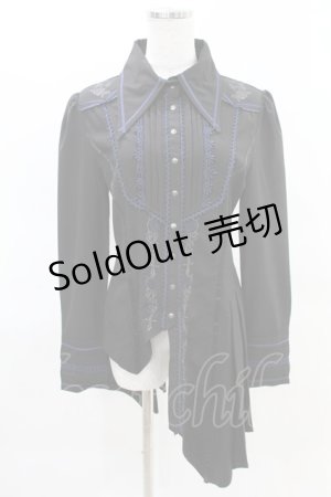画像: OZZ ANGELO / 薔薇刺繍アシメブラウス  黒×青 H-25-04-10-012-OO-BL-KB-ZH