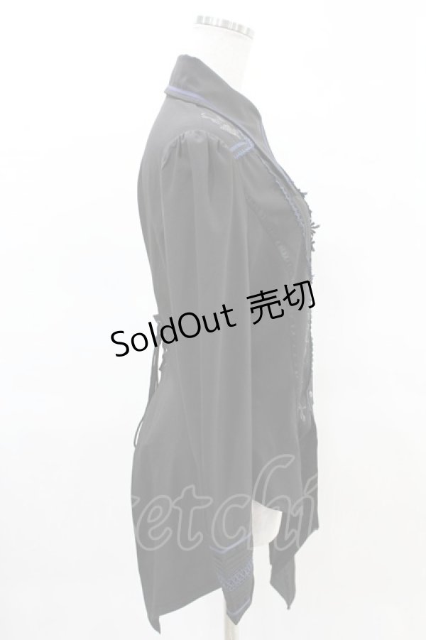 画像2: OZZ ANGELO / 薔薇刺繍アシメブラウス  黒×青 H-25-04-10-012-OO-BL-KB-ZH (2)