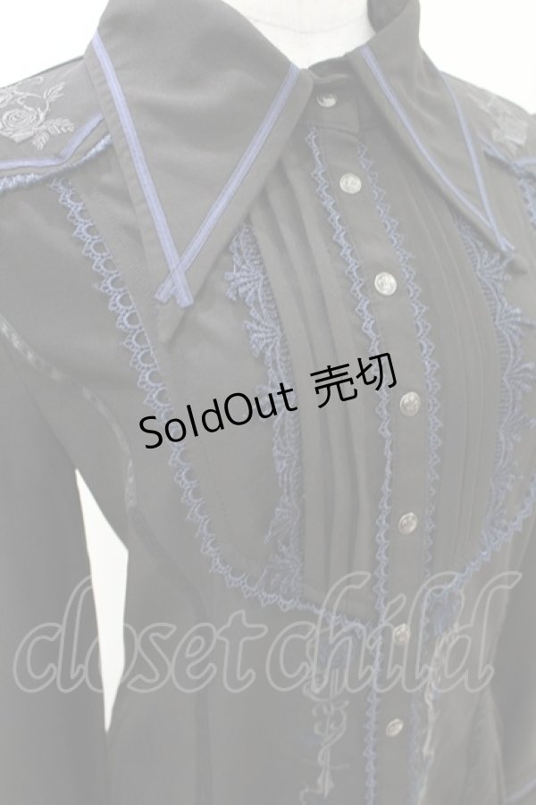 画像4: OZZ ANGELO / 薔薇刺繍アシメブラウス  黒×青 H-25-04-10-012-OO-BL-KB-ZH (4)