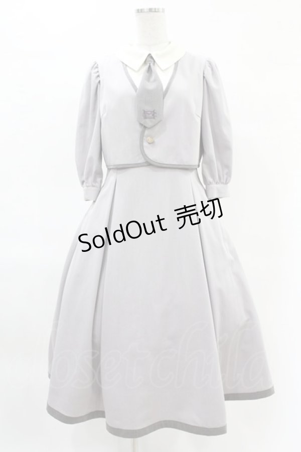 画像1: Maison de FLEUR Petite Robe canone / 才女のあなたとネクタイワンピース M Gray H-25-04-11-004-EL-OP-NS-ZH (1)