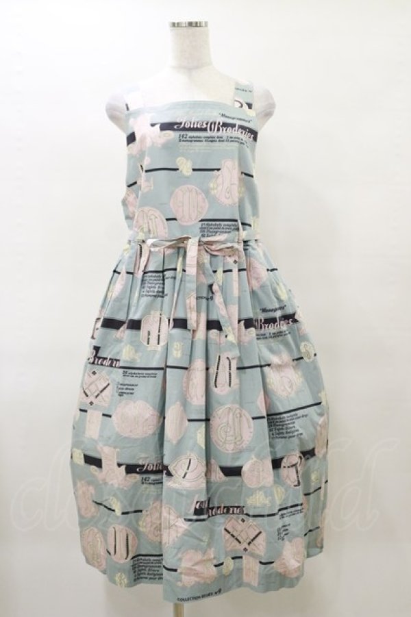 画像1: Jane Marple / Jolies broderies apron dress M ブルーグレー H-25-04-11-1059-JM-OP-KB-ZH (1)