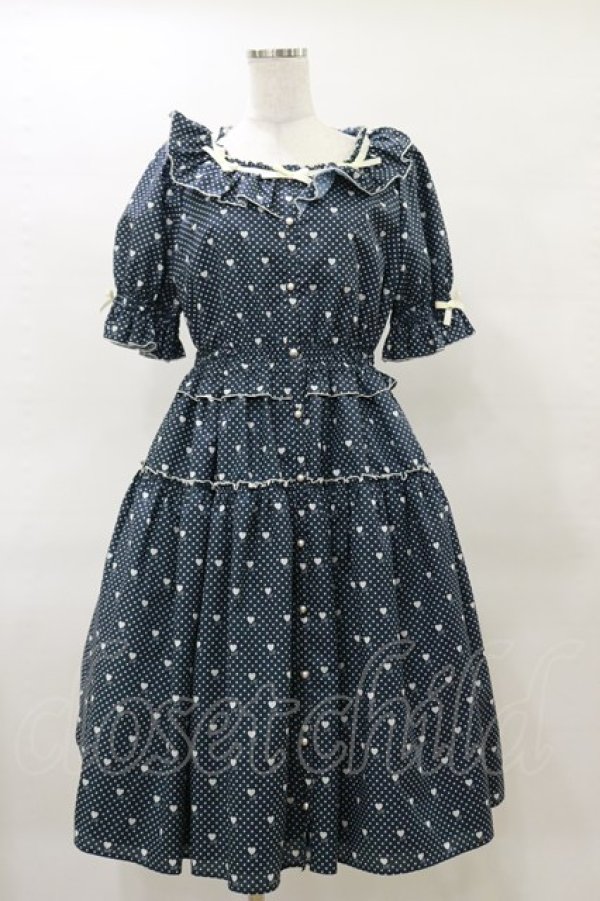 画像1: Melody BasKet / Little dot heartワンピース M ネイビー H-25-04-11-1066-LO-OP-KB-ZH (1)