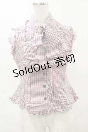 画像: MARBLE / フリルタイ付きノースリーブブラウス  赤チェック H-25-04-11-1015-GO-BL-KB-ZH