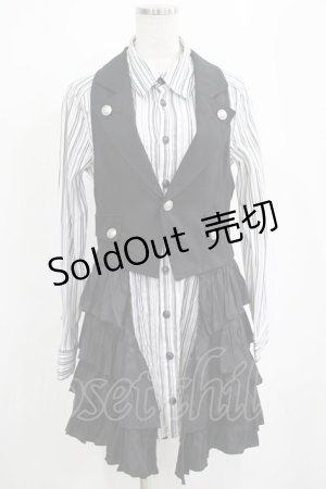 画像: ALGONQUINS / 2Wayフリルベスト付ストライプシャツワンピース  白×黒 H-25-04-12-042-AL-OP-KB-ZH