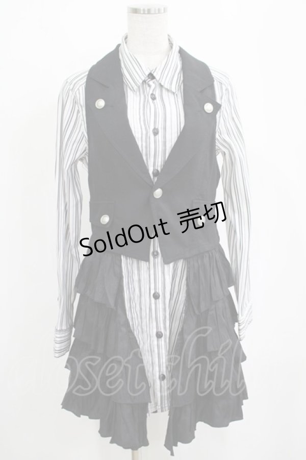 画像1: ALGONQUINS / 2Wayフリルベスト付ストライプシャツワンピース  白×黒 H-25-04-12-042-AL-OP-KB-ZH (1)