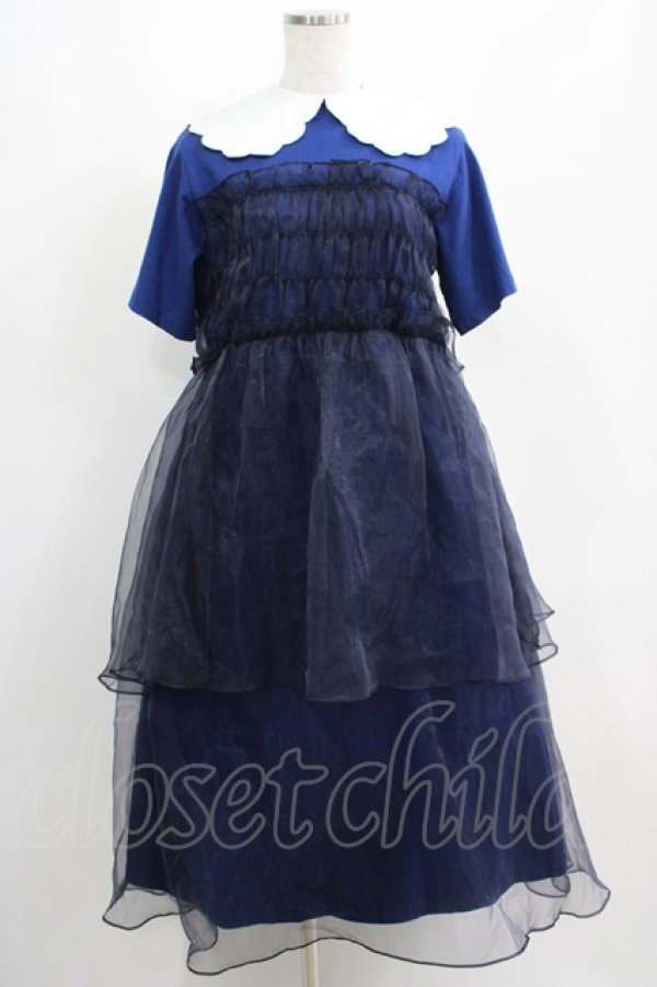 画像1: Candy Stripper / SHEER SHIRRING DRESS 2 ネイビー H-25-04-12-005-PU-OP-KB-ZH (1)