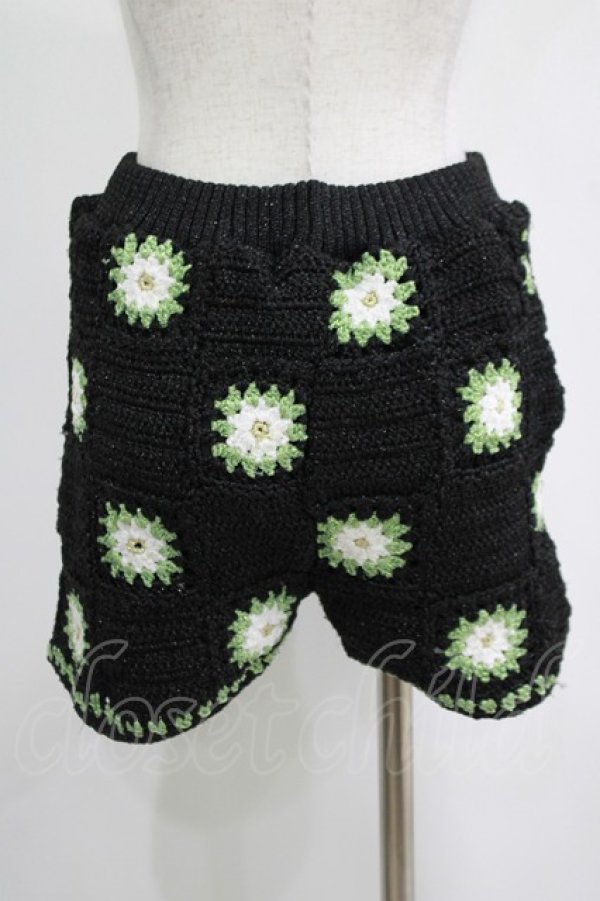 画像3: Candy Stripper / FLOWER CROCHET KINT SHORT PANTS  ブラック×グリーン H-25-04-12-052-PU-PA-KB-ZH (3)