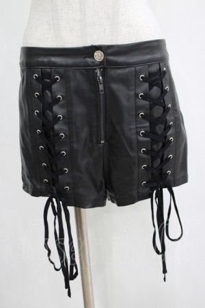 画像: KILL STAR / レースアップフェイクレザーショートパンツ L 黒 H-25-04-12-053-SL-PA-KB-ZH