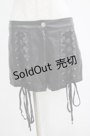 画像: KILL STAR / レースアップフェイクレザーショートパンツ L 黒 H-25-04-12-053-SL-PA-KB-ZH