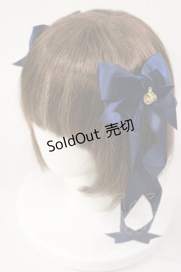 画像2: Amavel / 仔猫とティーカップコレクションリボンバレッタセット  ネイビー H-25-04-12-1022-CA-AC-NS-ZH (2)