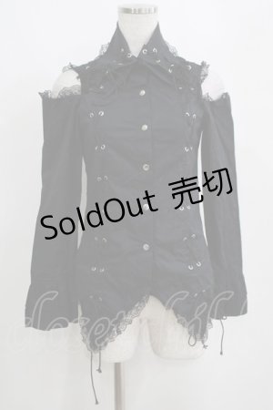 画像: ACDC RAG / 編み上げブラウス  黒 H-25-04-12-057-PU-BL-KB-ZH