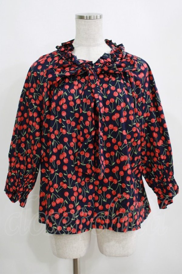 画像1: Jane Marple Dans Le Salon / Falling cherriesパフィーブラウス  navy H-25-04-12-063-JM-BL-KB-ZH (1)