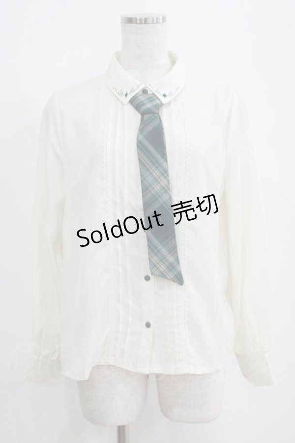 画像1: axes femme POETIQUE / ネクタイ付トランプ刺繍ブラウス M ベージュ/グリーン H-25-04-13-1035-AX-BL-NS-ZH (1)