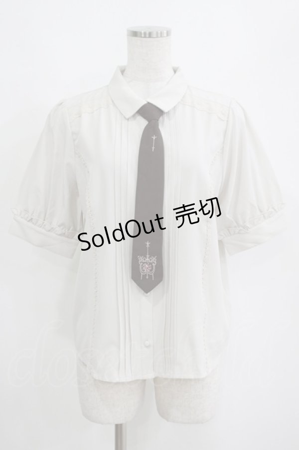画像1: axes femme / 刺繍ネクタイ付ブラウス M ベージュ/ブラウン H-25-04-13-1036-AX-BL-NS-ZH (1)