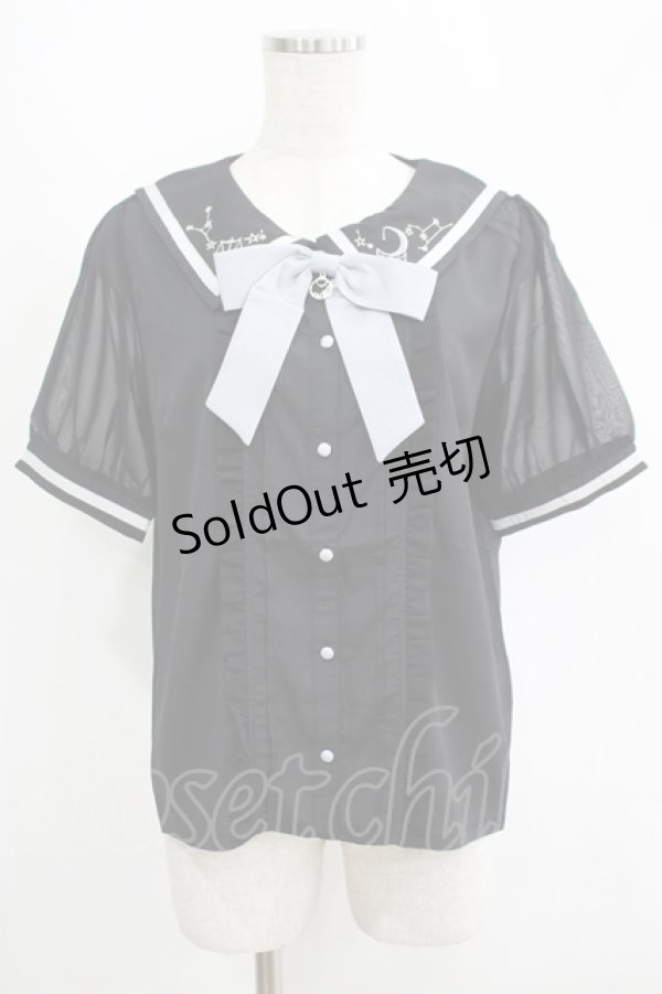 画像1: axes femme POETIQUE / 星座刺繍セーラー襟ブラウス M ブラック H-25-04-13-1043-AX-BL-NS-ZH (1)