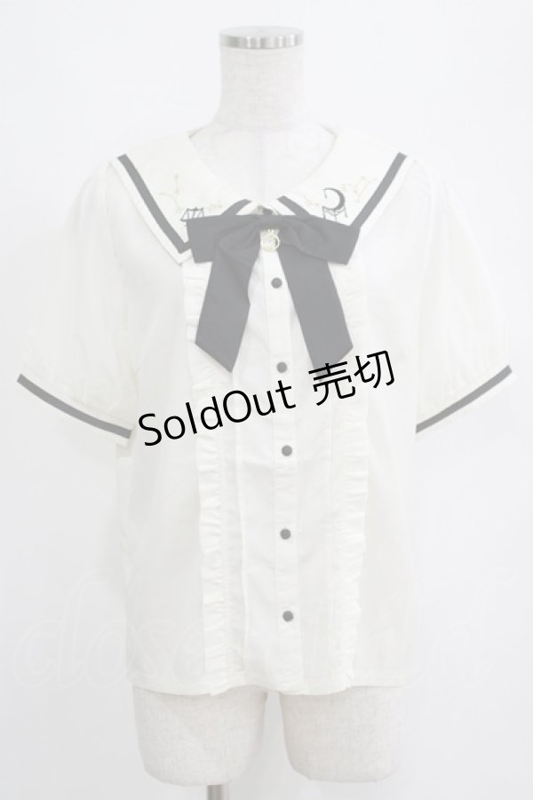 画像1: axes femme POETIQUE / 星座刺繍セーラー襟ブラウス M ベージュ H-25-04-13-1044-AX-BL-NS-ZH (1)