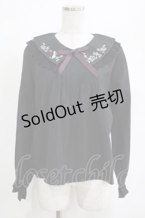 画像: axes femme / リボン付き猫刺繍ブラウスプルオーバー Free ブラック H-25-04-13-1050-AX-BL-NS-ZH