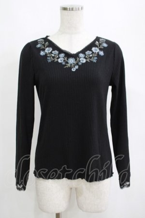 画像: axes femme / 花刺繍長袖リブプルオーバー M ブラック H-25-04-13-1055-AX-TO-NS-ZH