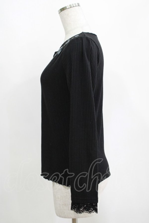 画像2: axes femme / 花刺繍長袖リブプルオーバー M ブラック H-25-04-13-1055-AX-TO-NS-ZH (2)