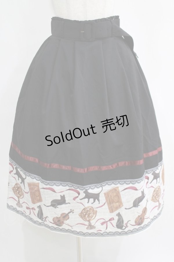 画像1: axes femme / ネコ柄パネルスカート M ブラック H-25-04-13-1015-AX-SK-NS-ZH (1)