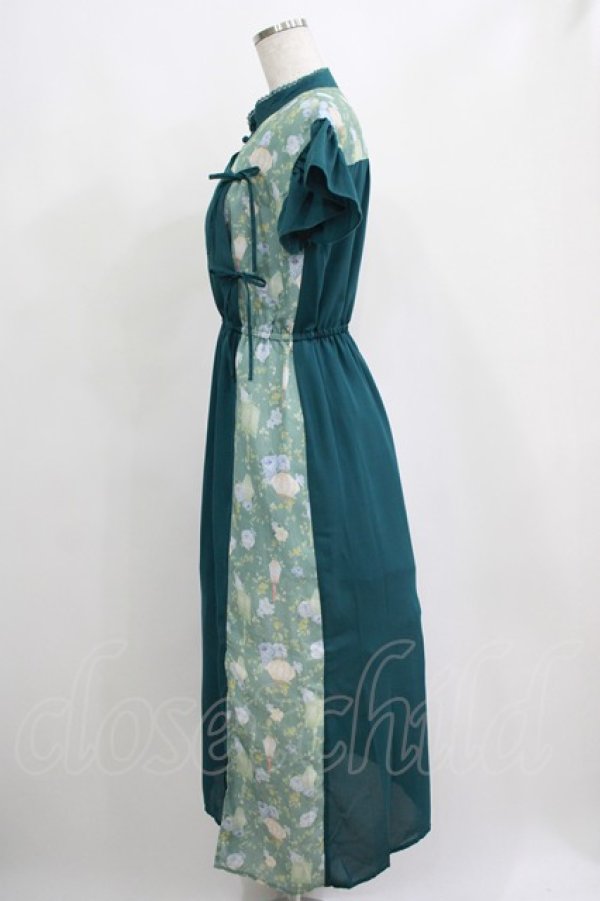 画像2: axes femme POETIQUE / ランタンフラワープリントワンピース M ブルーグリーン H-25-04-13-1027-AX-OP-NS-ZH (2)