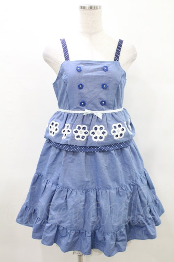 画像1: Emily Temple cute / フラワーボーラーノースリーブワンピース  ブルー H-25-04-13-012-ET-OP-KB-ZH (1)