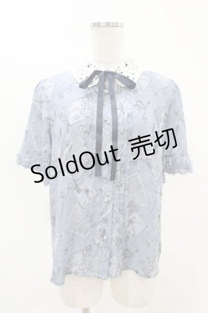 画像: axes femme POETIQUE / プリュムプリントレース襟ブラウス M ブルーグレー H-25-04-14-050-AX-TO-NS-ZH