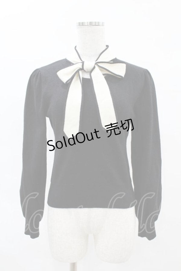 画像1: an another angelus / デコルテボウタイバイカラーニットプルオーバー Free BLACK H-25-04-14-058-CA-TO-NS-ZT406 (1)