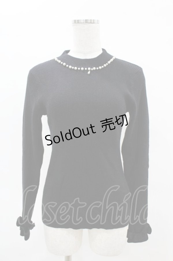 画像1: axes femme / パールネックレス風リブニット M ブラック H-25-04-14-059-AX-TO-NS-ZH (1)