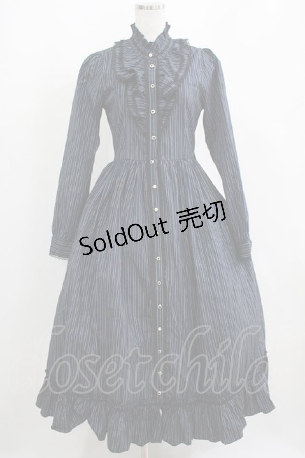画像1: Dear Celine / ストライプスタンドカラーワンピース M ネイビー H-25-04-14-1011-LO-OP-NS-ZH (1)