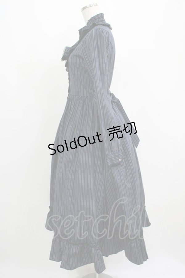 画像2: Dear Celine / ストライプスタンドカラーワンピース M ネイビー H-25-04-14-1011-LO-OP-NS-ZH (2)