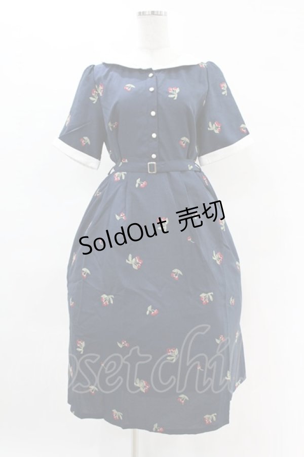 画像1: axes femme / さくらんぼ刺繍ワンピース M ネイビー H-25-04-14-002-AX-OP-NS-ZH (1)