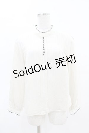 画像: an another angelus / 配色リボンレーススタンドカラーブラウス Free IVORY×BK H-25-04-14-039-CA-BL-NS-ZH