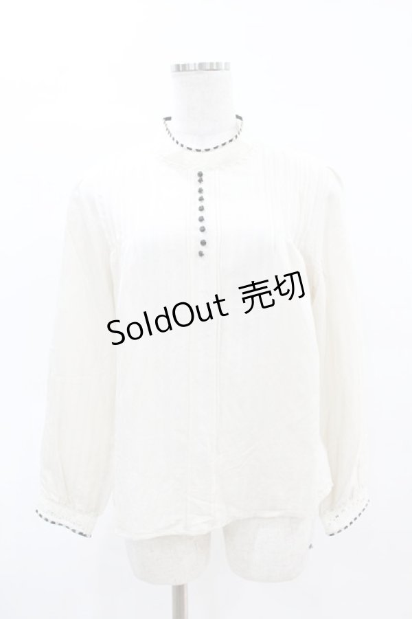 画像1: an another angelus / 配色リボンレーススタンドカラーブラウス Free IVORY×BK H-25-04-14-039-CA-BL-NS-ZH (1)