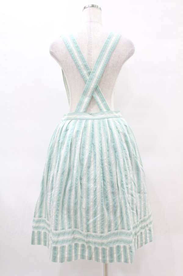 画像2: Jane Marple / ピコットストライプサスペンダースカート M ミント H-25-04-15-030-JM-SK-KB-ZH (2)