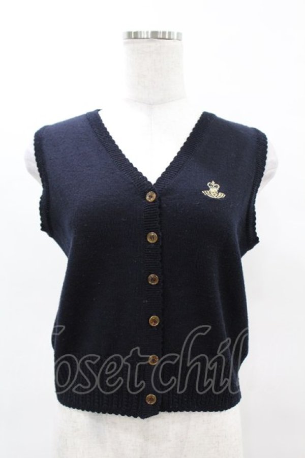 画像1: Jane Marple / ロゴ刺繍ベスト M ネイビー H-25-04-15-038-JM-TO-KB-ZH (1)