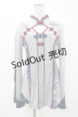 画像: Ozz oneste / 桜刺繍和チャイナトップス  グレー H-25-04-15-049-OO-TO-KB-ZH