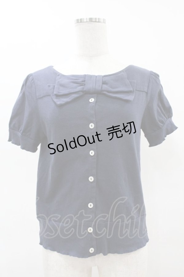 画像1: Jane Marple / ソフト天竺のリボンモチーフカーディガン M ネイビー H-25-04-15-056-JM-TO-KB-ZH (1)