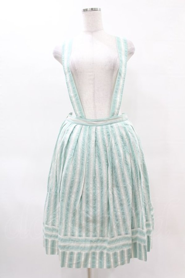 画像1: Jane Marple / ピコットストライプサスペンダースカート M ミント H-25-04-15-030-JM-SK-KB-ZH (1)