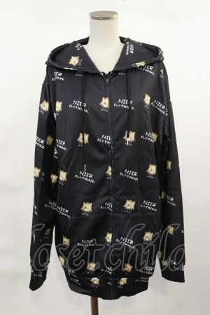 画像: NieR Clothing / 総柄ZIPパーカー  黒 H-25-04-16-1028-PU-TO-KB-ZH