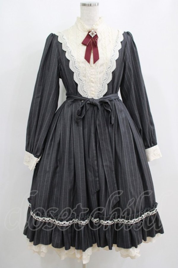 画像1: Miss Point（海外ロリータブランド） / 薔薇人形ワンピース XL グレー/ストライプ H-25-04-16-008-EL-OP-NS-ZH (1)