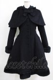 画像1: Victorian maiden / アンゴラウールケープ付編み上げリボンコート Free ブラック H-25-04-16-010-CL-CO-NS-ZH (1)