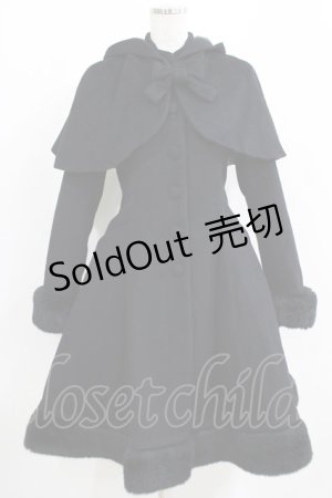 画像: Victorian maiden / アンゴラウールケープ付編み上げリボンコート Free ブラック H-25-04-16-010-CL-CO-NS-ZH