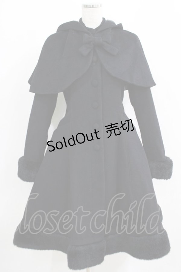 画像1: Victorian maiden / アンゴラウールケープ付編み上げリボンコート Free ブラック H-25-04-16-010-CL-CO-NS-ZH (1)