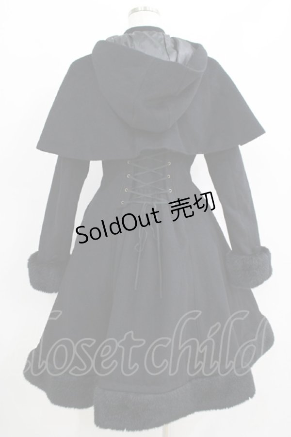 画像3: Victorian maiden / アンゴラウールケープ付編み上げリボンコート Free ブラック H-25-04-16-010-CL-CO-NS-ZH (3)