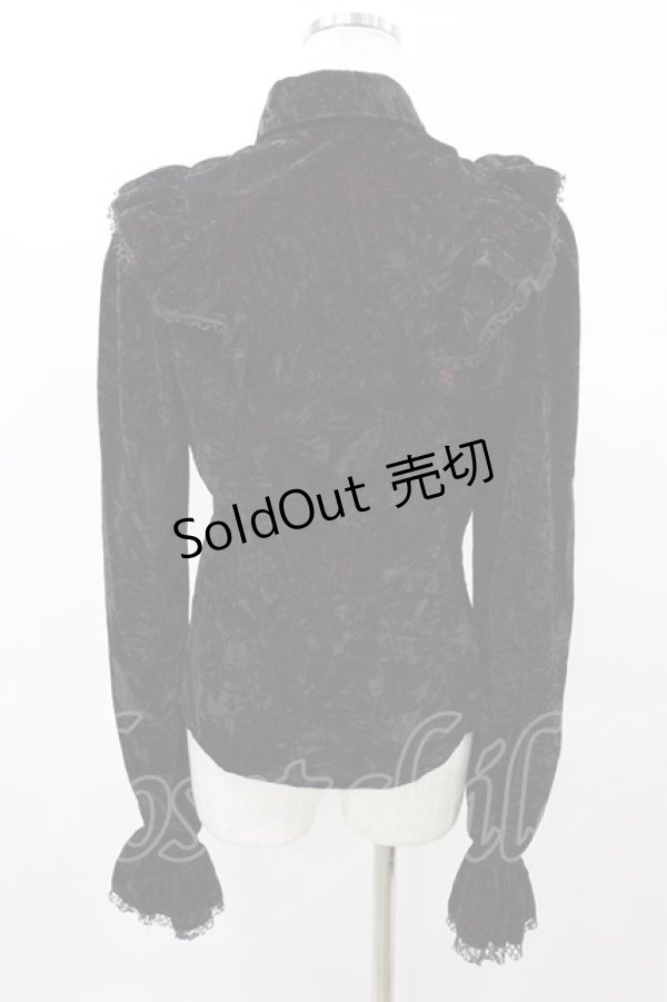 画像2: PUNK RAVE / Nightshade Womens Gothic Velvet Blouse  ボルドー×ブラック H-25-04-17-032-PU-BL-KB-ZH (2)