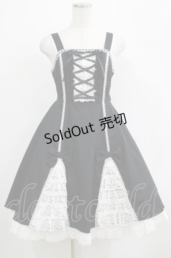 画像1: Angelic Pretty / レースアップ裾フリルジャンパースカート Free ブラック H-25-04-17-1005-AP-OP-NS-ZH (1)