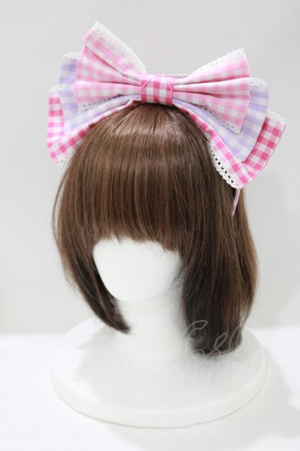 画像1: Angelic Pretty / ギンガム配色リボンカチューシャ  ピンク/ラベンダー H-25-04-17-1077-AP-AC-NS-ZH (1)