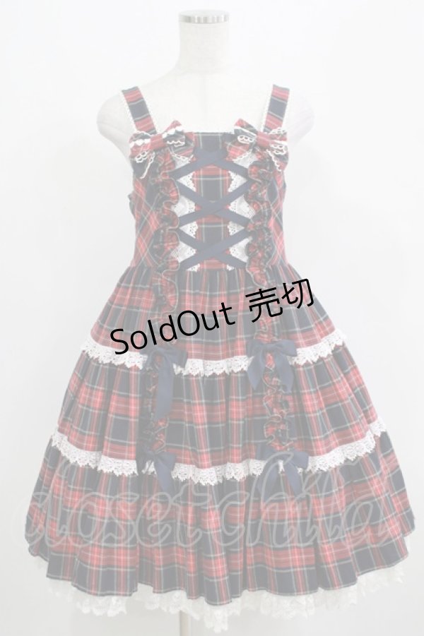 画像1: Angelic Pretty / タータンチェック肩リボンジャンパースカート Free ネイビー H-25-04-17-1007-AP-OP-NS-ZH (1)