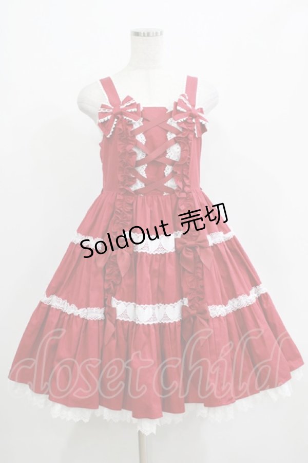 画像1: Angelic Pretty / 肩リボンジャンパースカート Free ワイン H-25-04-17-1008-AP-OP-NS-ZH (1)